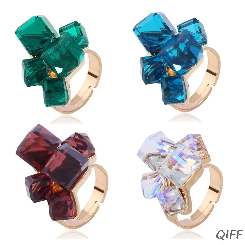 

Square Aurora Clear Stone Crystal Rings For Women Wedding Jewelry Best Gifts