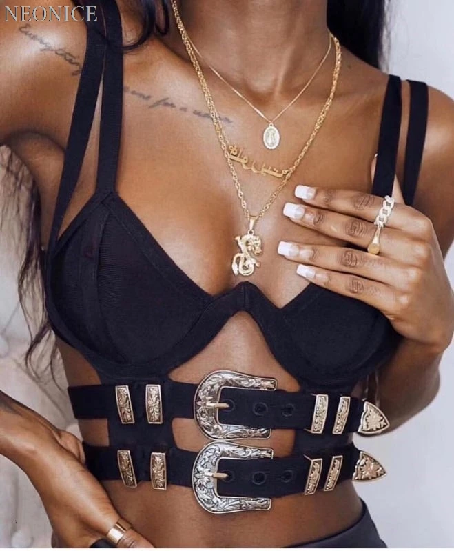

2018 woman Brief paragraph vest stretch tight bandage nightclub socialite birthday party leisure fashion sexy black hollow out