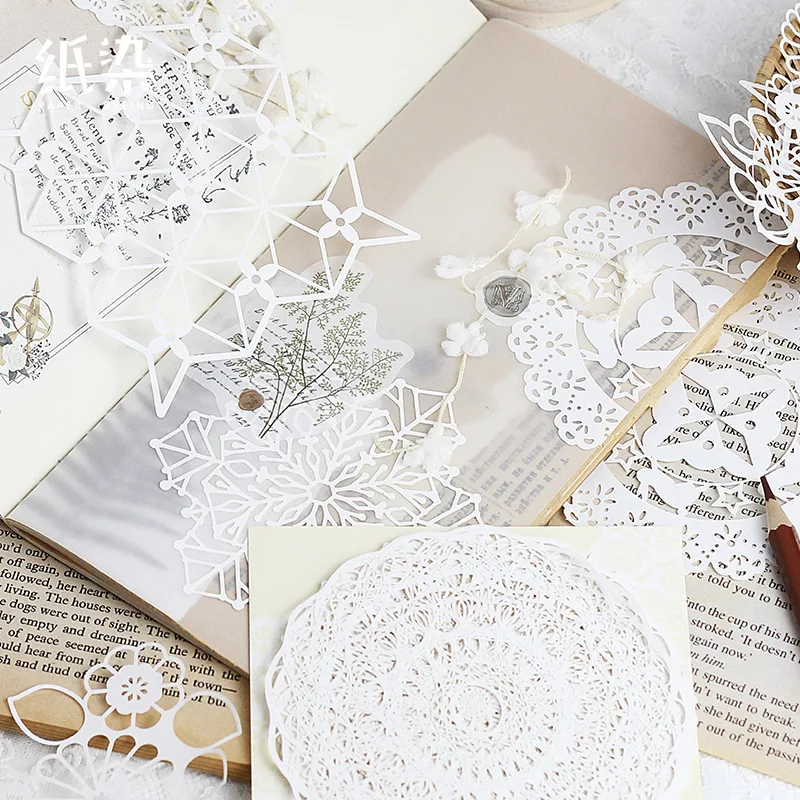 

15pcs/pack Handbook Material Paper Simple Hollow lace Collage Background Memo Pad Deco DIY Sticker Scrapbooking Label Diary