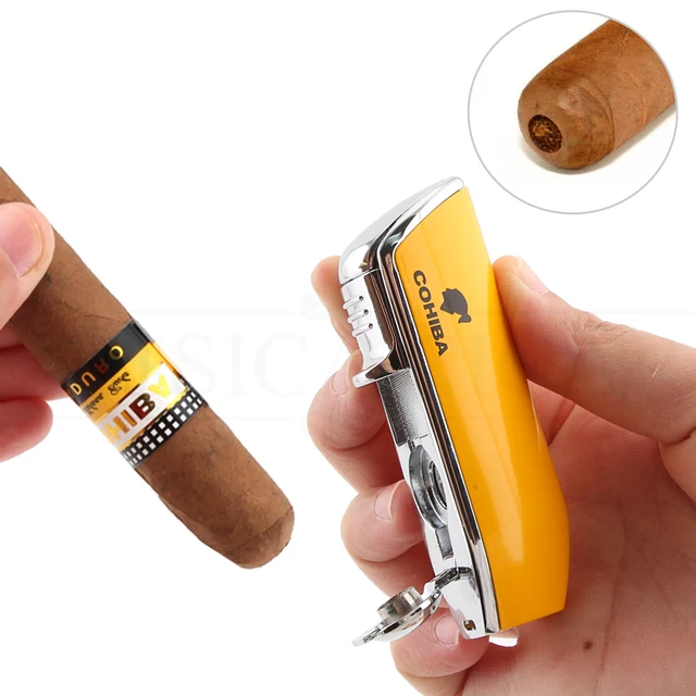COHIBA Metal Windproof Mini Pocket Cigar Lighter 3 Jet Blue Flame Torch Cigarette Lighters With Cigar Punch Gift Box 5