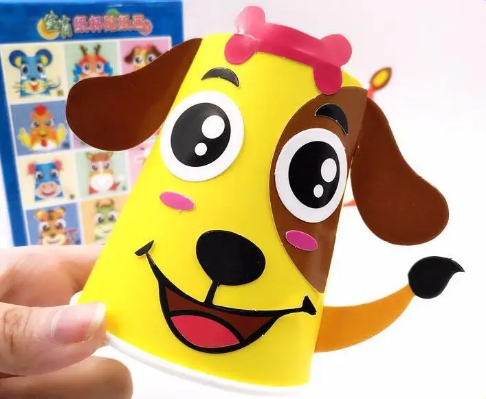 Paper Craft Toys 12pcs Children 3D DIY handmade paper cups sticker material kit Whole set Kids kindergarten school art craft educational toys