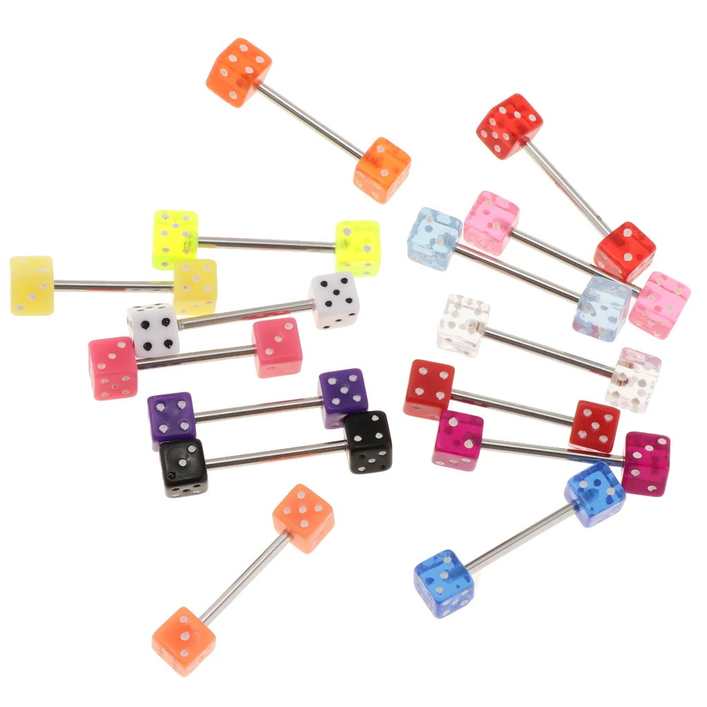 15PCS Colorful Dice Navel Rings Lip Tongue Belly Button Piercing Jewellery