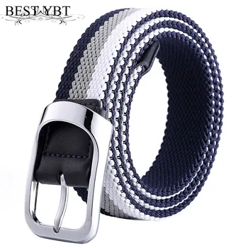 

Best YBT Unisex canvas belt Weave stripe Alloy pin buckle Men belt fashion trend outdoor Men and Women casual belt