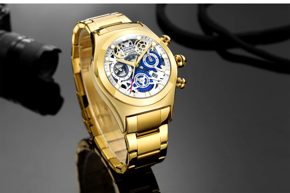 Прямая поставка Temeite Relogio Masculino роскошные модные мужские часы Топ бренд бизнес Скелет кварцевые часы водонепроницаемые мужские часы