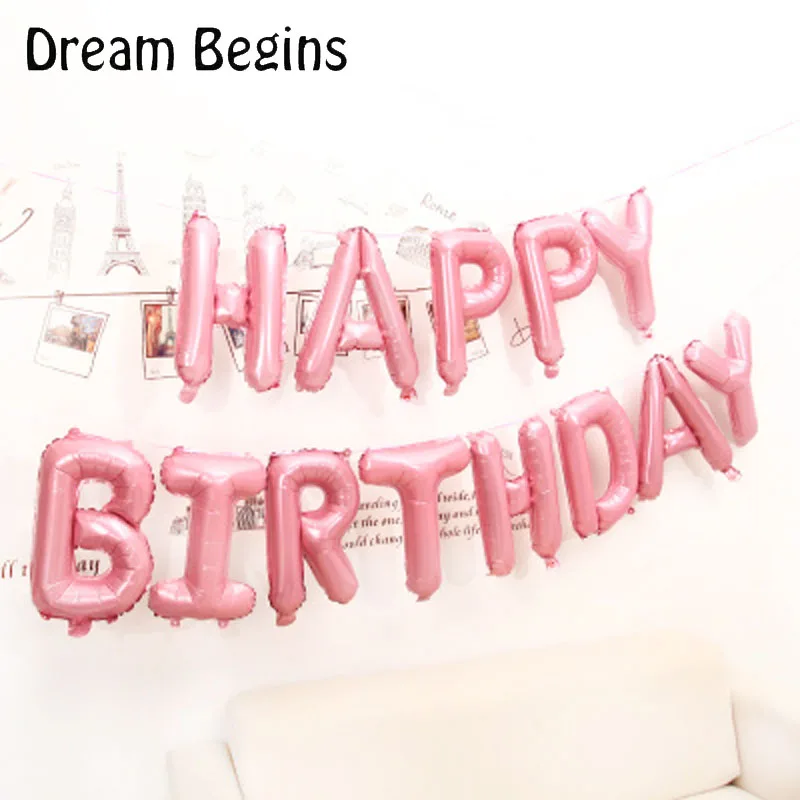 ДБ 13 pcs с днем рождения набор воздушных шаров с буквенным принтом воздушных шаров, 18 день рождения украшения для взрослых и детей, день рождения фольгированные шары - Цвет: Candy Pink