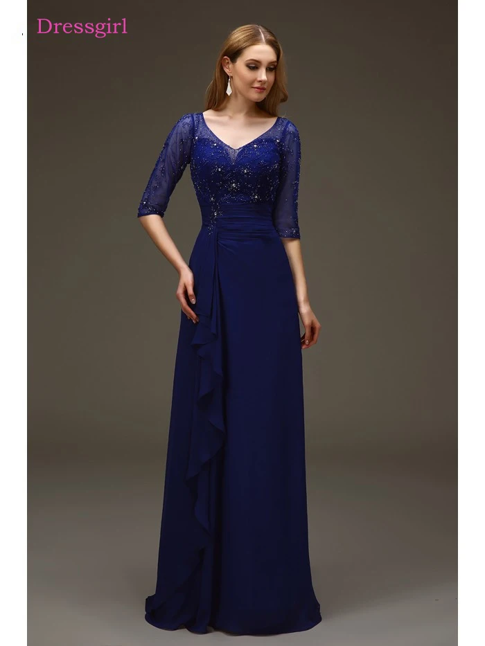 Royal Blue 2019 Moeder Van De Bruid Jurken A-lijn V-hals Half Mouwen Chiffon Kralen Lange Elegante Bruidegom Moeder Jurken Wedding Royal Blue 2019 Moeder Van De Bruid Jurken A-lijn V-hals Half Mouwen Chiffon Kralen Lange Elegante Bruidegom Moeder Jurken Wedding