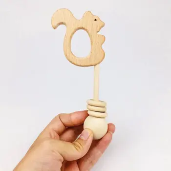 

1pc Baby Wooden Beech Squirrel Rattles Toys Bitthday Party Teethers Toys Figurines DIY Crafts Nurs Gifts Wood Teether Baby Toys