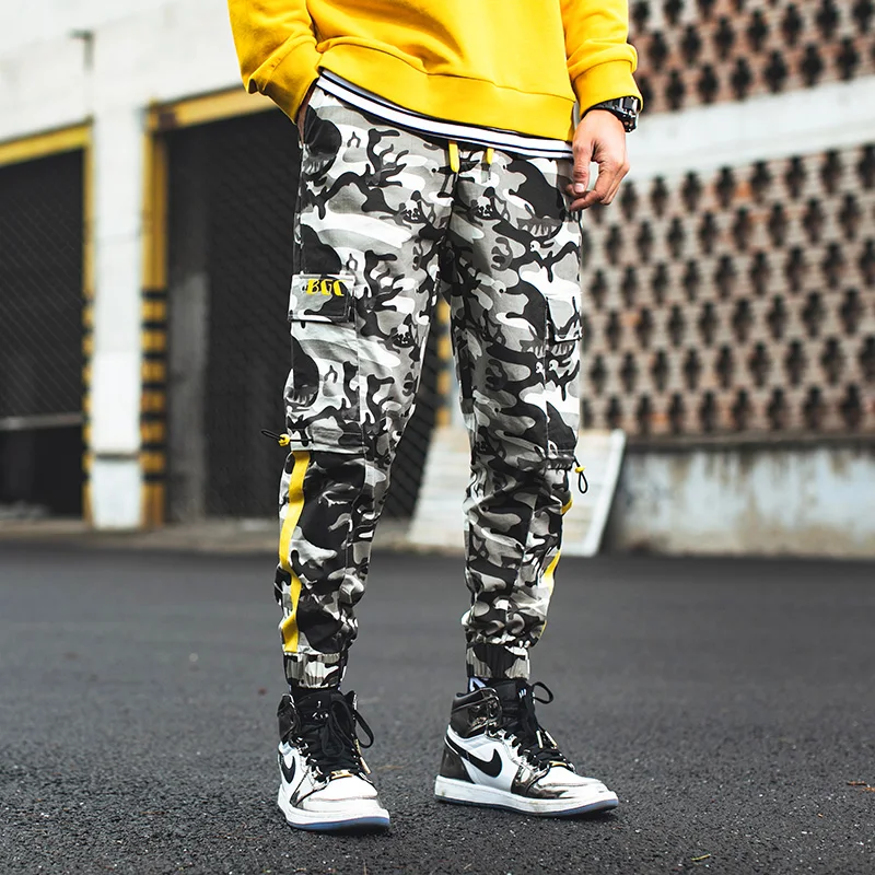 Повседневные модные камуфляжные штаны-карго, японские уличные мешковатые брюки в стиле хип-хоп с несколькими карманами, мужские полосатые