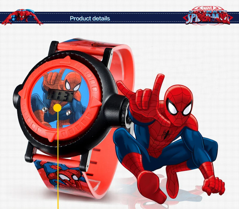 Original MARVEL Spider-man projection LED digital children cool cartoon Watch Best kids birthday gift Disney 81018 good time toy