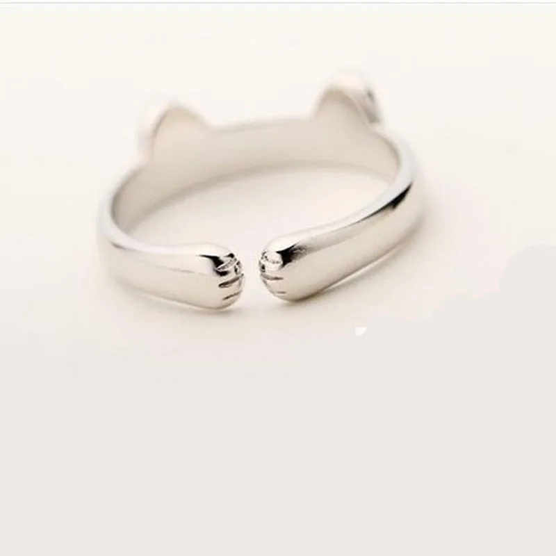 Silver Plated Cat Ear Ring Design Cute Fashion Jewelry Cat Ring For Women and Girl Gifts Adjustable charms Anel GSZR0064