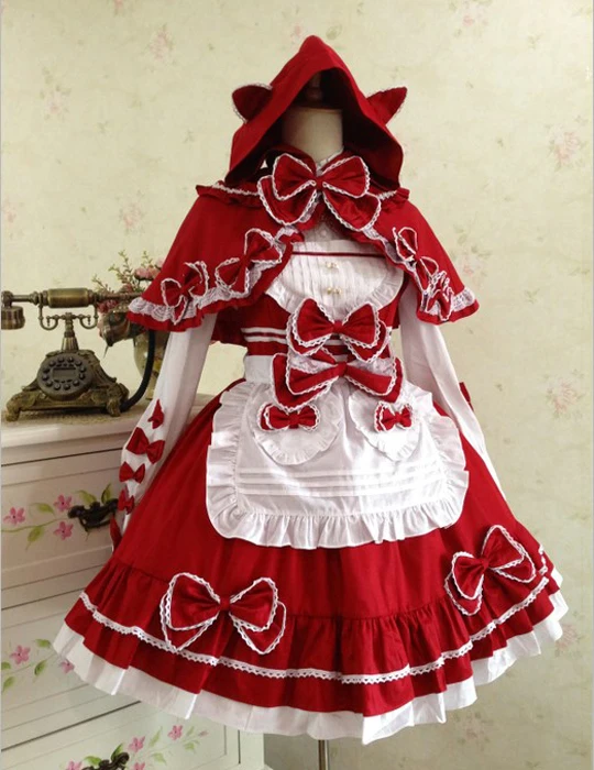 

Lolita Dress Gothic Vintage Lace Little Red Riding Hood cape harness dress suit maid