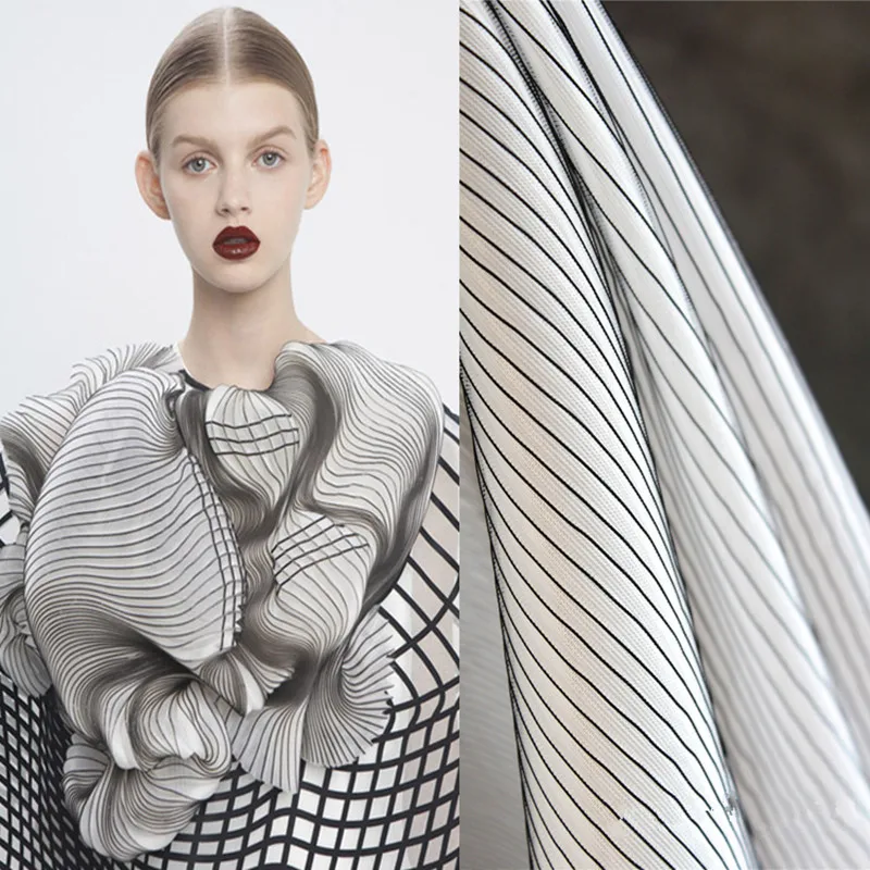 

100x130cm/piece Striped cloth of three-dimensional texture of black and white vertical creative fabric air layer fabric designer