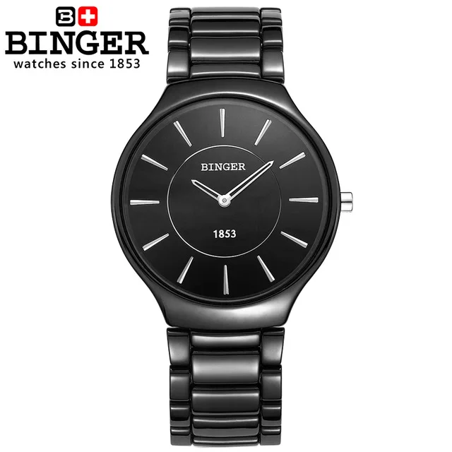 Switzerland BINGER Luxury Brand Wristwatches White Ceramic Quartz Women's Watch Lovers Style Sapphire Waterproof Watches Women - Цвет: Men 38mm