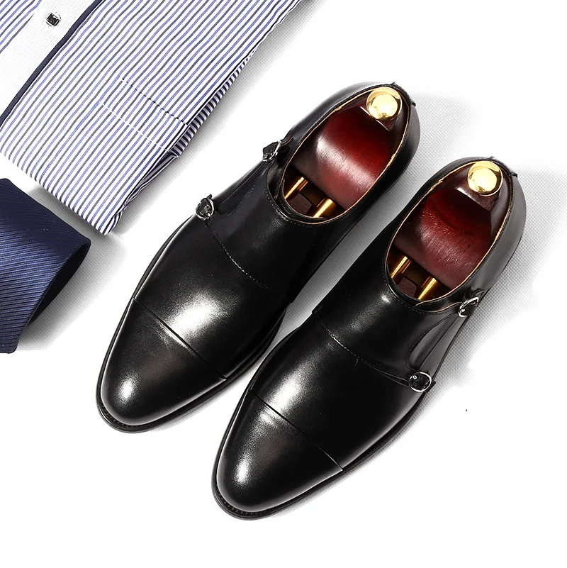 

dress shoes mens Oxford shoe Retro handmade wedding party 2018 spring autumn monk double strap black leather dress oxfords shoes