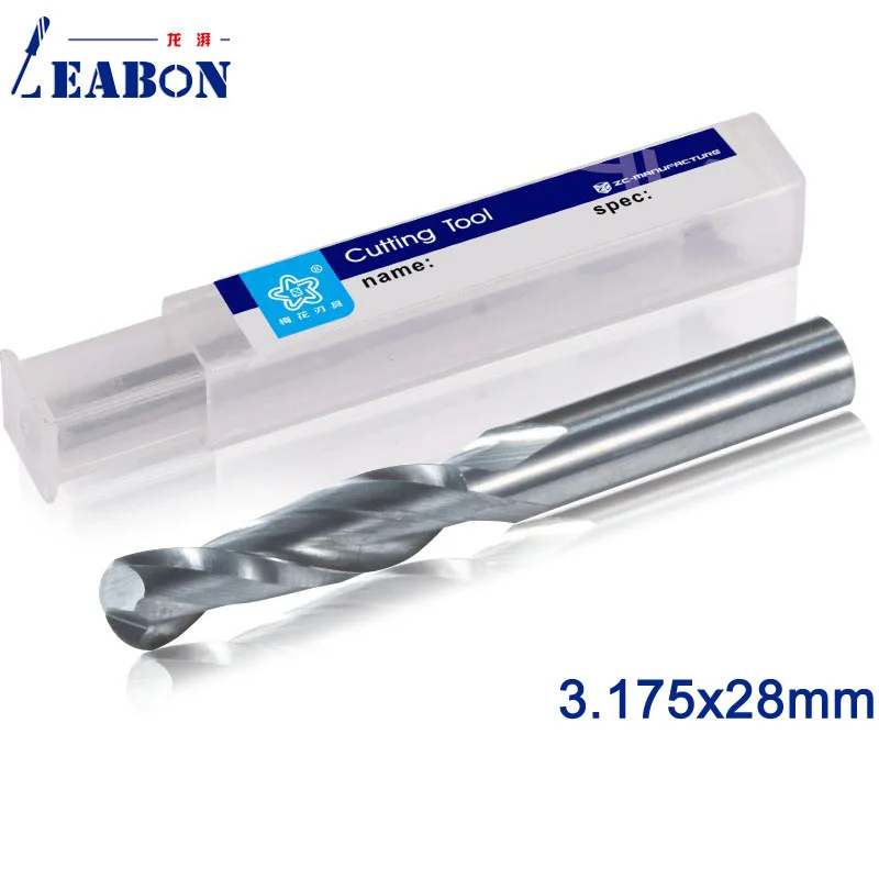 

LEABON 3.175x28mm 2 Flute Spiral Bit Carbide Ball Nose End Mill Engraving Bits CNC Cutter Wood Milling Tool for wood Carving
