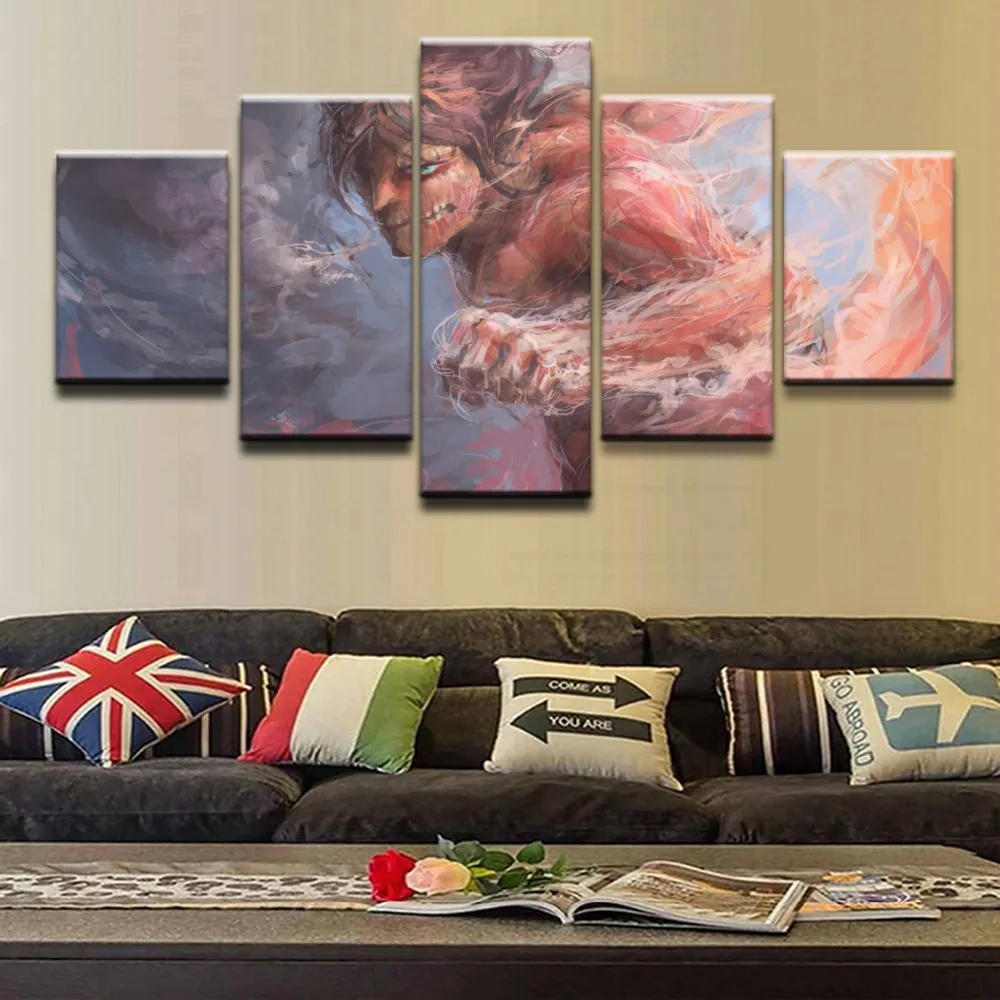 

Canvas Painting Wall Art Modular Framework Decorative Animation Poster 5 Pieces Attack on Titan Role Picture For Living Room