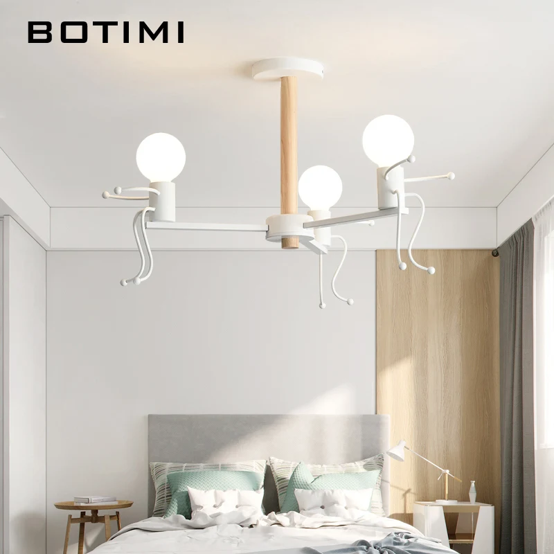 

BOTIMI Modern LED Chandelier For Living Room White Metal Chandeliers Wooden Pendant Lustres Children Bedroom Lighting Fixtures