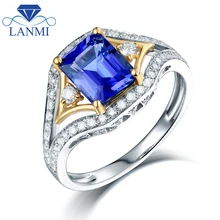 Natural Emerald Cut Tanzanite Wedding Rings Real Solid 14K Two-tone Gold Special Design Loving Engagement Gift for Wife
