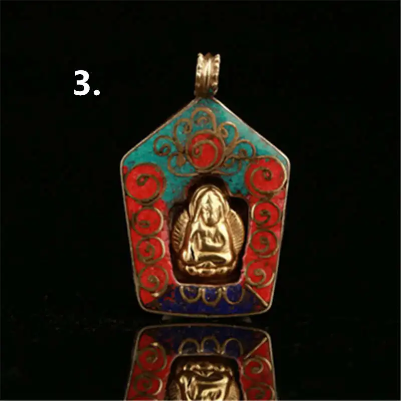 TBP022 статуя тибетского Будды амулеты непальская латунь инкрустированный красочный камень винтажный кулон племенных ювелирных изделий - Окраска металла: 3