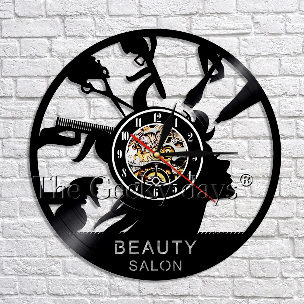 1Piece Beauty Salon Vinyl Record Wall Clock Barber Shop Handmade 3D