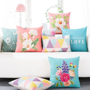 

American style Rural Home Decorative Linen Cushion Cover Simple Flowers Geometry 3154 Pillow Case Sofa Chair Waist Pillow cover