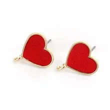 DoreenBeads цинковый сплав серьги-гвоздики в форме сердца золото бледно розовато-серый ткань покрыта W/петля 17 мм x 15 мм, 10 шт