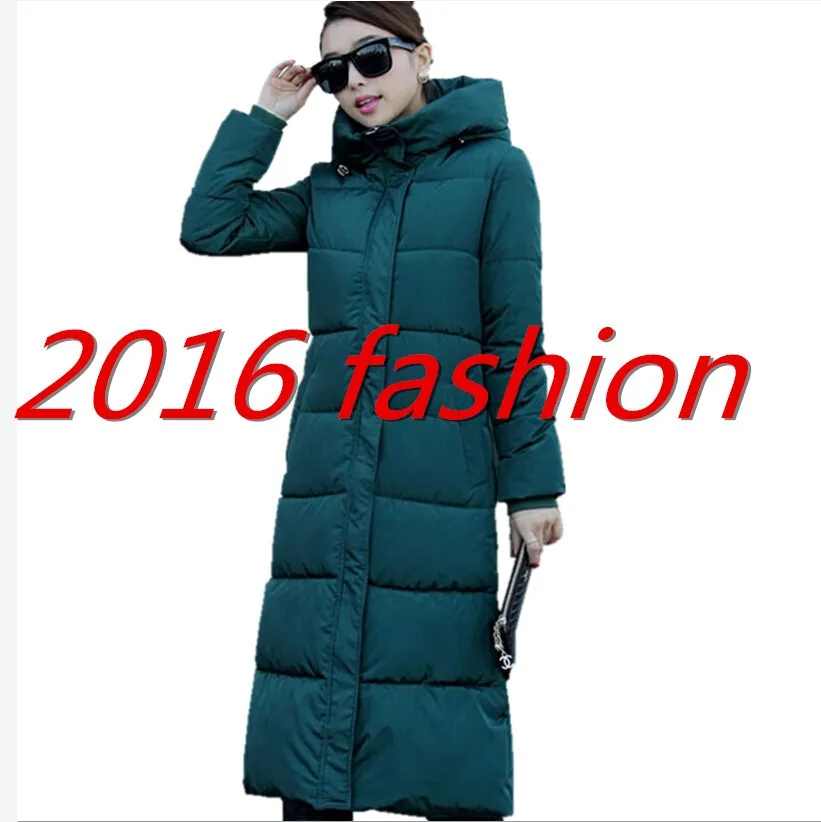 7-14 days To Moscow 2016 Winter Women's Cotton Slim Long Coat Hooded Parka Jackets Coats White Overcoat Plus Size Down Parkas