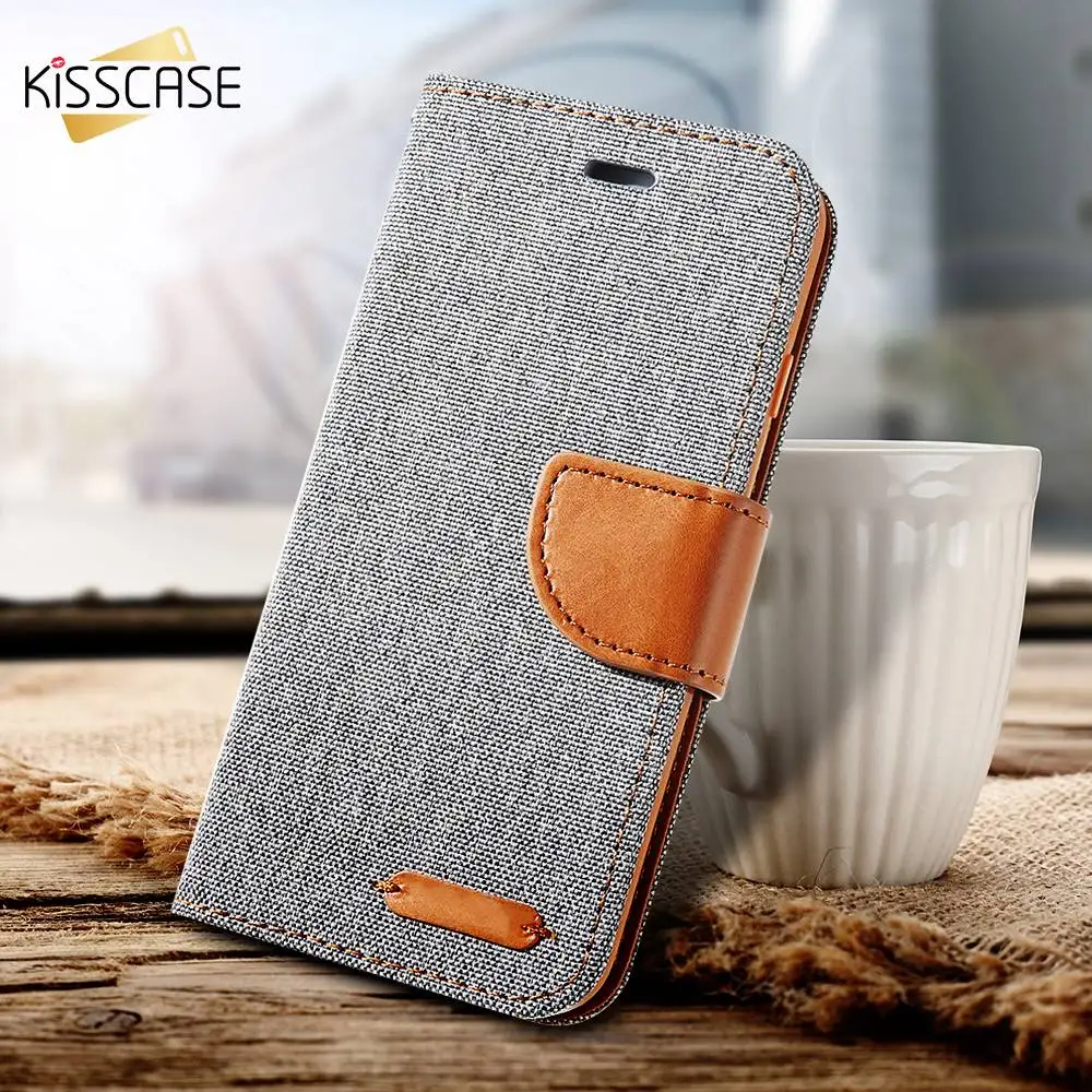 KISSCASE Flip Cloth Skin Leather Case For iPhone 7 6s 8 6 Plus Luxury Cases 5 5s se Wallet Cover X 10 ten | Мобильные телефоны и