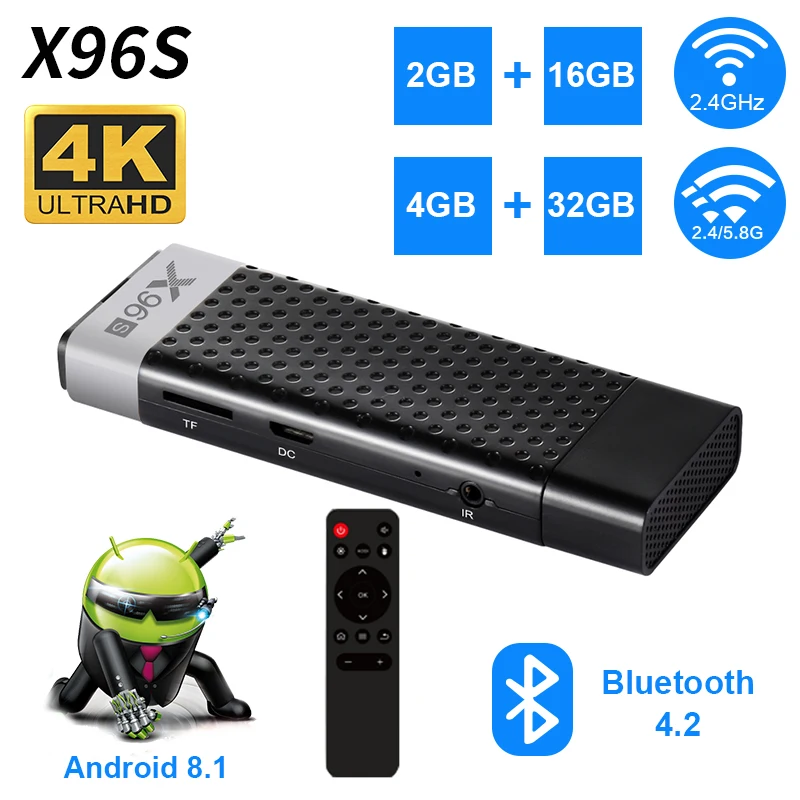  X96S Mini PC Android 8.1 TV Box Amlogic S905Y2 DDR4 4GB RAM 32GB ROM TV Stick 5G WiFi Bluetooth 4.2