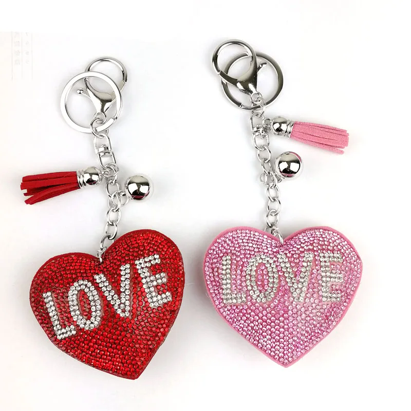 Прекрасный 3 цвета двойной брелок в виде сердца кисточкой Подвески модные подарки брелки Персонализированные сумки декоративные принадлежности