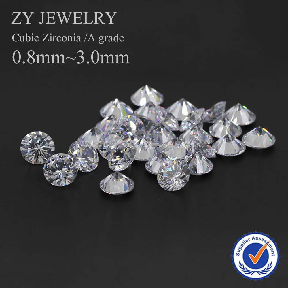 

1000pcs 0.8~3.0mm A Grade White Round Machine Cut Cubic Zirconia Lab Created Loose CZ Stone Synthetic Gems For Jewelry