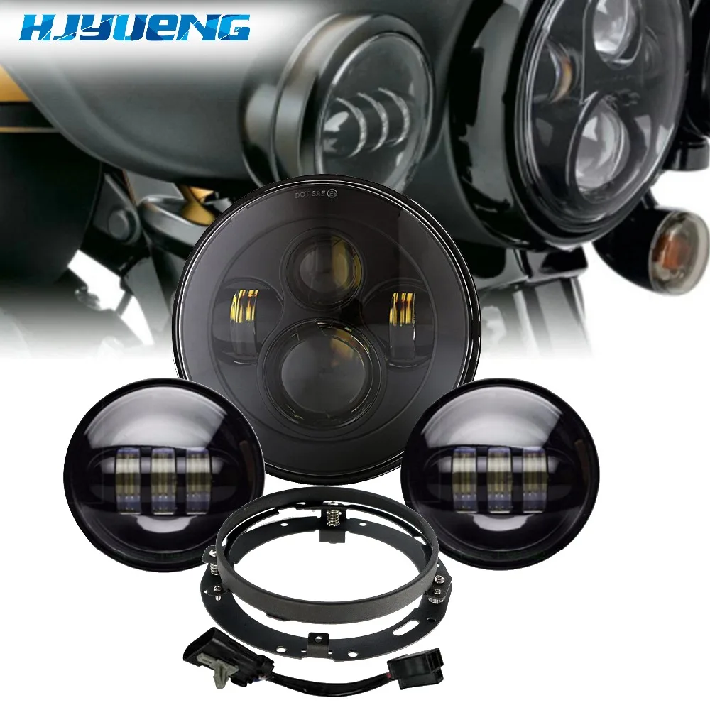 

60w 7"Round Daymaker Generation 2 LED Headlight 7"LED Head Light Bracket 4.5" Auxiliary Spot Lamps Chrome For Harley Davidson