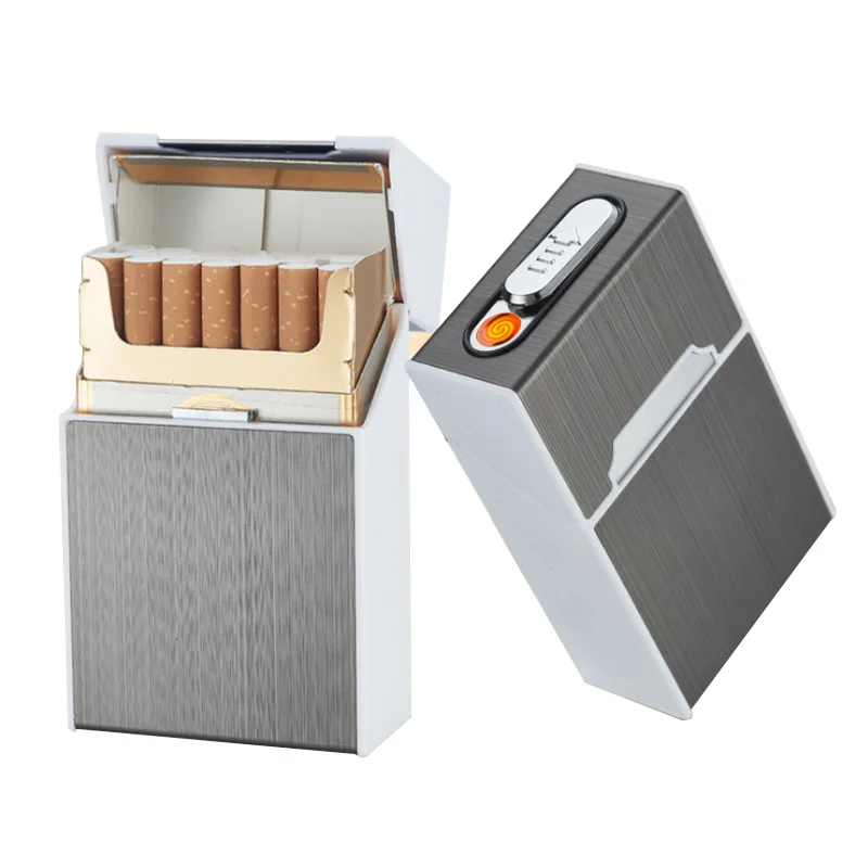 

(20 sticks ) Electronic USB Cigarette Case Lighters Charging Electric Windproof Metal Lighter Cigarette Box Smoker Gift