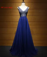 New Evening Dresses 2017 Beaded Crystals Deep V Back Princess Style Formal Gowns For Wedding Party Prom Dresses
