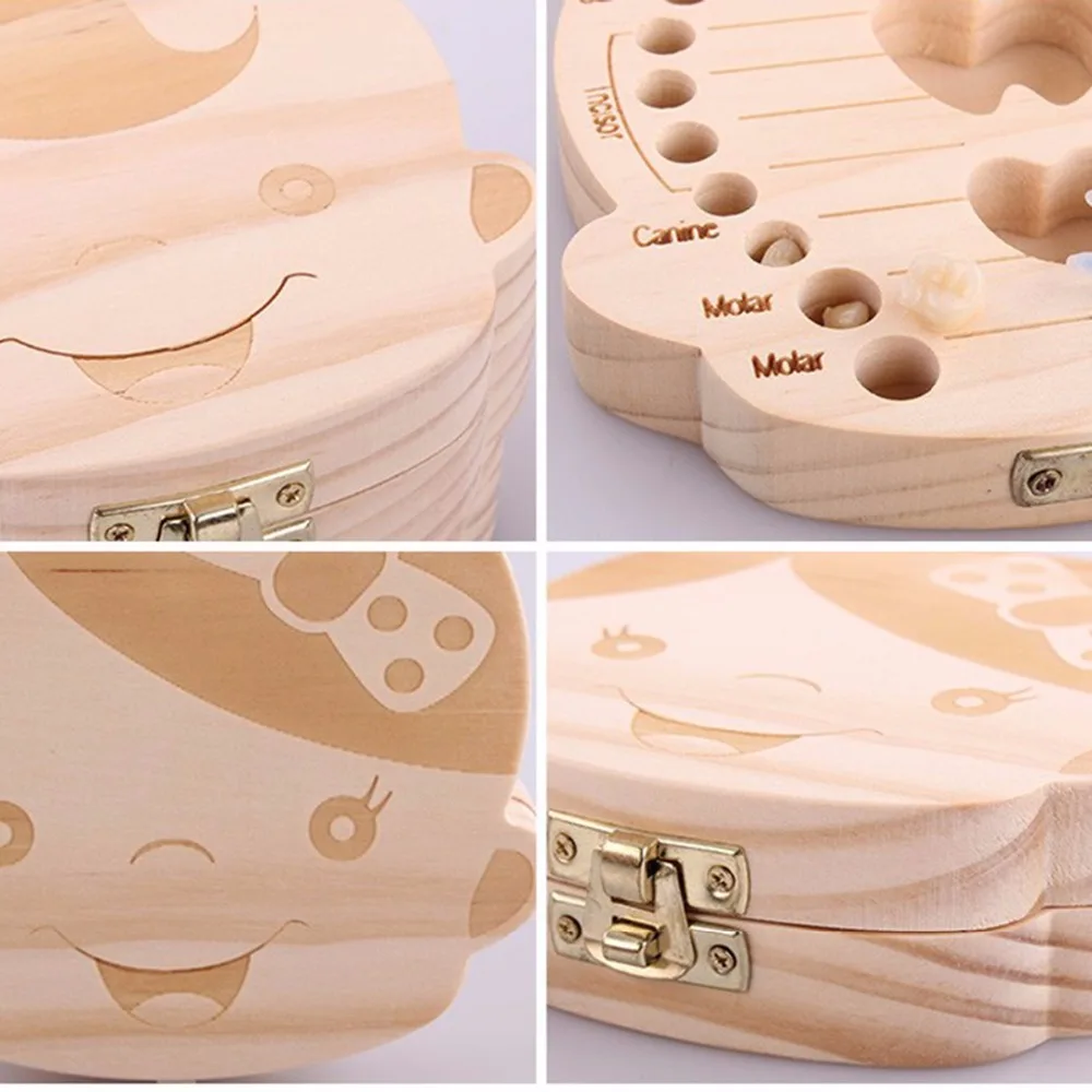 Tooth Box Spanish/ English/ Dutch/ Portugal /French/ Poland/ Baby Wood Tooth Box Organizer Milk Teeth Storage Collect Box best newborn photography