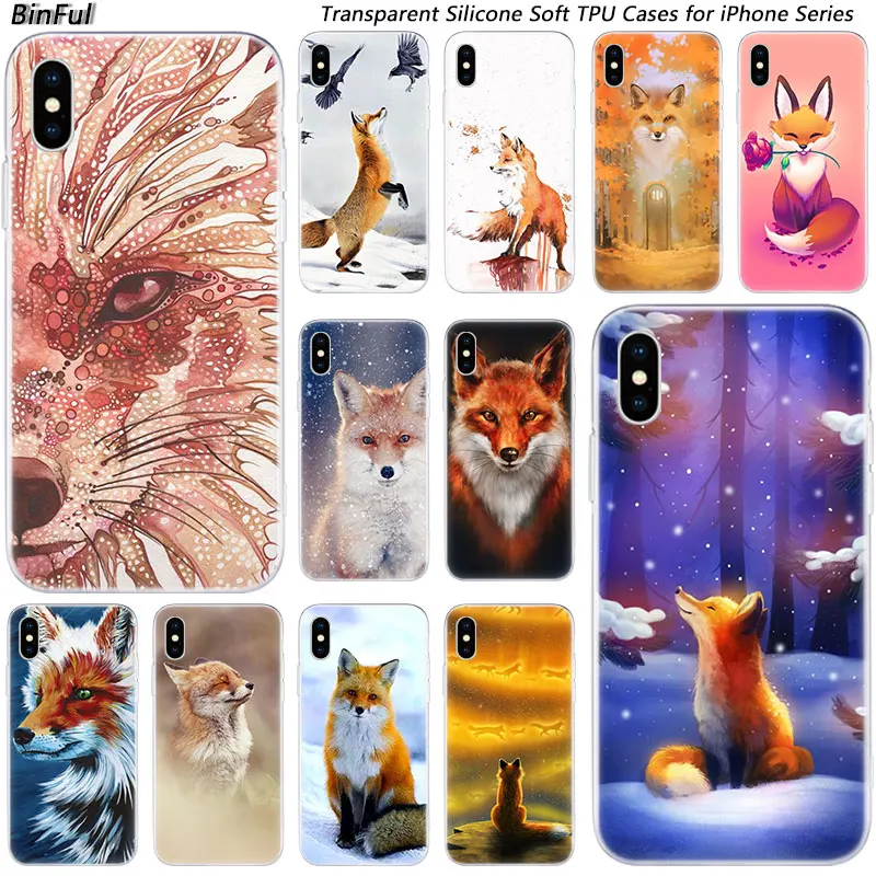 

Animal fox Soft Silicone Fashion Transparent Case for Apple iPhone 11 Pro XS MAX XR X 7 8 Plus 6 6s Plus 5 5C 5S SE TPU Cover