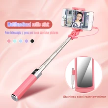 Проводная селфи-палка для iPhone XS MAX XR 6s 7 8 Plus зеркало, селфи-Палка для samsung Galaxy S10 Складная портативная подставка для телефона