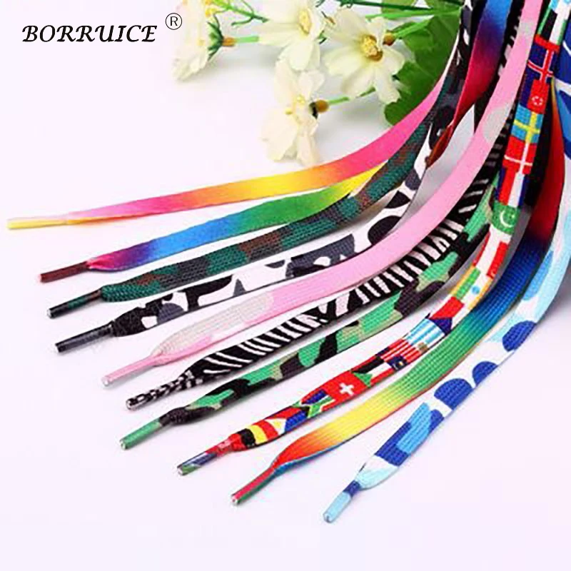 

BORRUICE 2018 Rainbow Polyester Print Shoelaces Shoelaces Fashion Lace Shoelaces 5Colors 80/100/120CM Length Sneaker Sport Laces