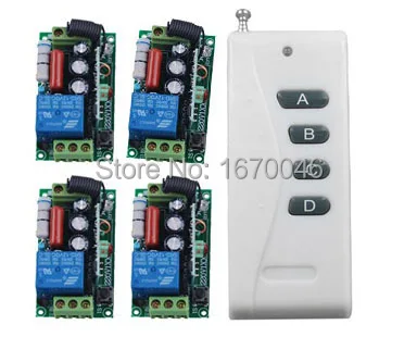 

2015 New 220V 1CH Wireless Power Switch System 4 Receiver + 1Transmitter Remote Controller 10A output state is adjusted