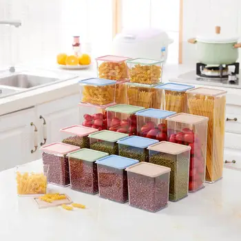 

8PCS Kitchen Food Storage Crisper Plastic Sealed Cans With Lid Stackable Grain Bean Storage Tanks Home Refrigerator Storage Box