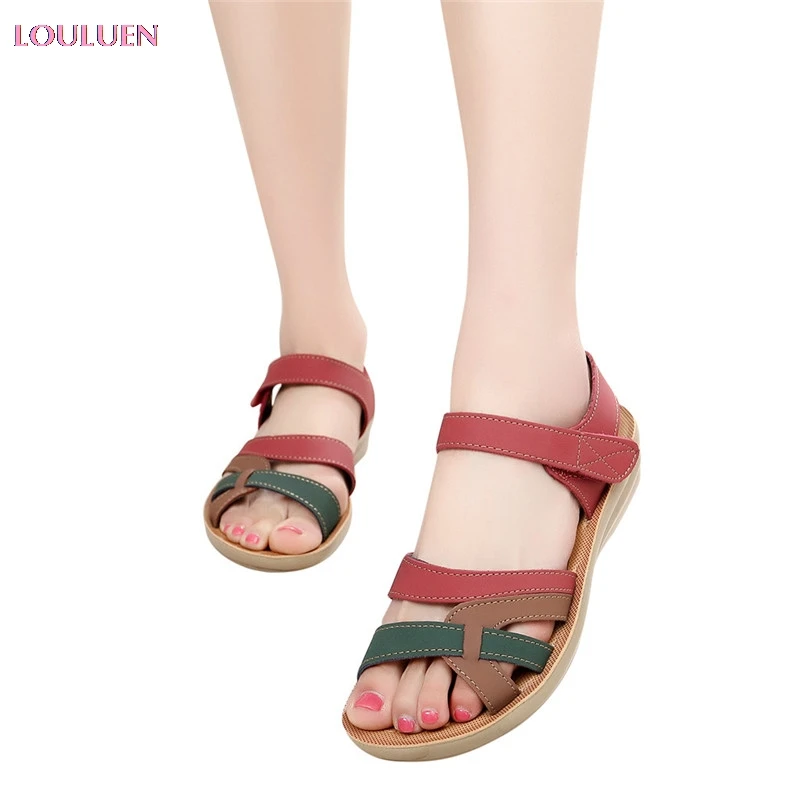 

LOULUEN 2019 Sandals Women Ladies Summer Fashion Leather Sandals Wedges Comfort Big Size Character Plus Size 35- 40 Drop #0520