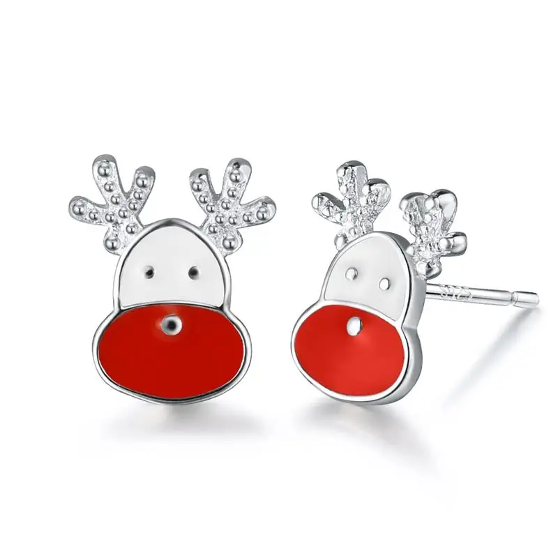 DALARAN Elk Santa Claus Stud Earrings 925 Sterling Silver Prevent Allergy For Women Girl Exquisite Jewelry Christmas Gift - Цвет камня: A1