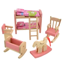 Розовая мебель для ванной комнаты двухъярусная кровать домик Мебель для кукол деревянная миниатюрная мебель деревянные игрушки для детей подарки на день рождения и Рождество