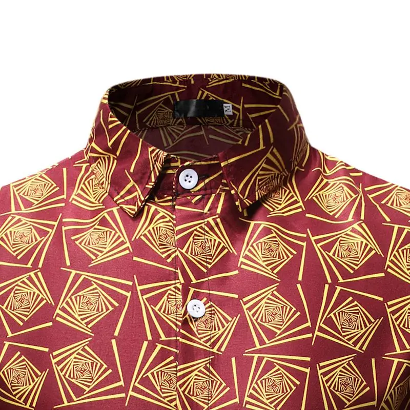 Психоделический с геометрическим принтом Slim Fit рубашка для мужчин 2019 Весна Новый длинным рукавом Мужская классическая рубашка мужской