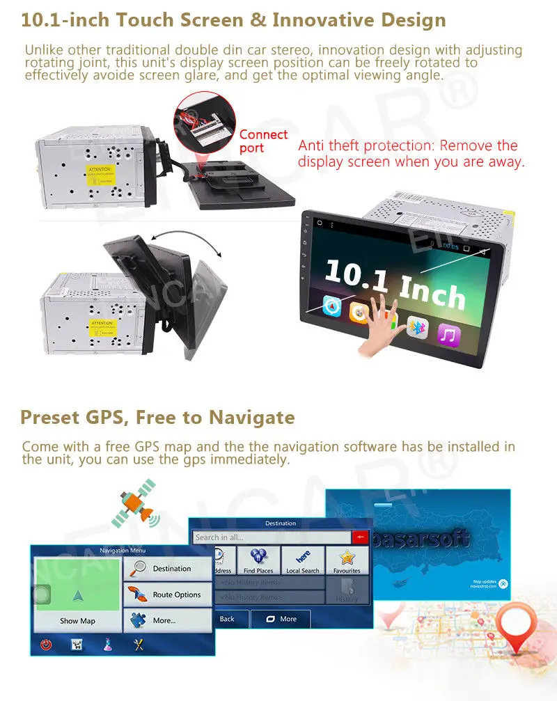 Cheap 4 CORE Android 6.0 10.1" Car Radio Detachable Stereo GPS Wifi 4G BT OBD2 2GB RAM 5