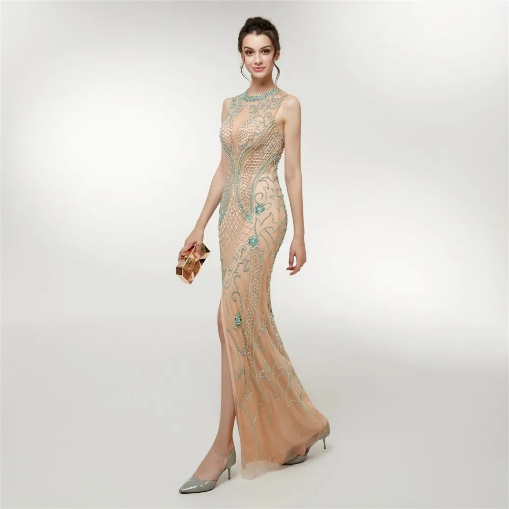 Vivian's Bridal 2018 модное вечернее платье ручной работы с разрезом спереди роскошное