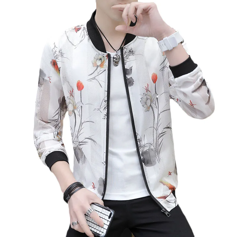 2019 الصيف سترة الرجال رقيقة مرحلة الشارع السترات الرجال منفذها شبكة سترة رجل طباعة الجوف الشمس حماية الذكور مثير شفافة معطف 2019 الصيف سترة الرجال رقيقة مرحلة الشارع السترات الرجال منفذها شبكة سترة رجل طباعة الجوف الشمس حماية الذكور مثير شفافة معطف