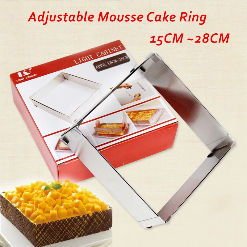 15cm 28cm Stainless Steel Adjustable Rectangle Scalable Mousse Cake