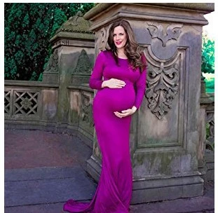 

SLYXSH Maternity Photography Props Maternity Gown Pregnant Evening Dress Photo Shoot Gown Boat Neck Fitted Maternity Dress