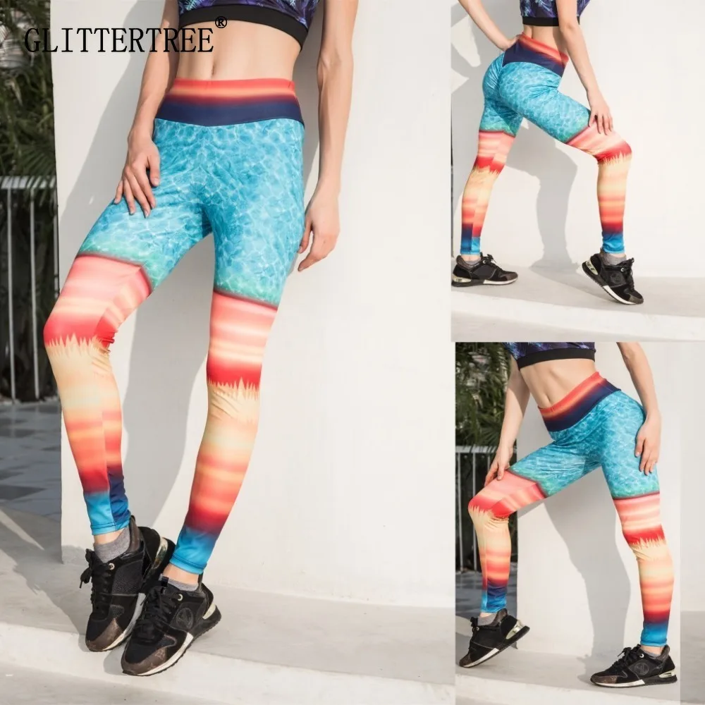 

Yoga pants female blue sea print Slim yoga sports base pencil dance pants leggings sports fitness pants dance leggings yoga pant